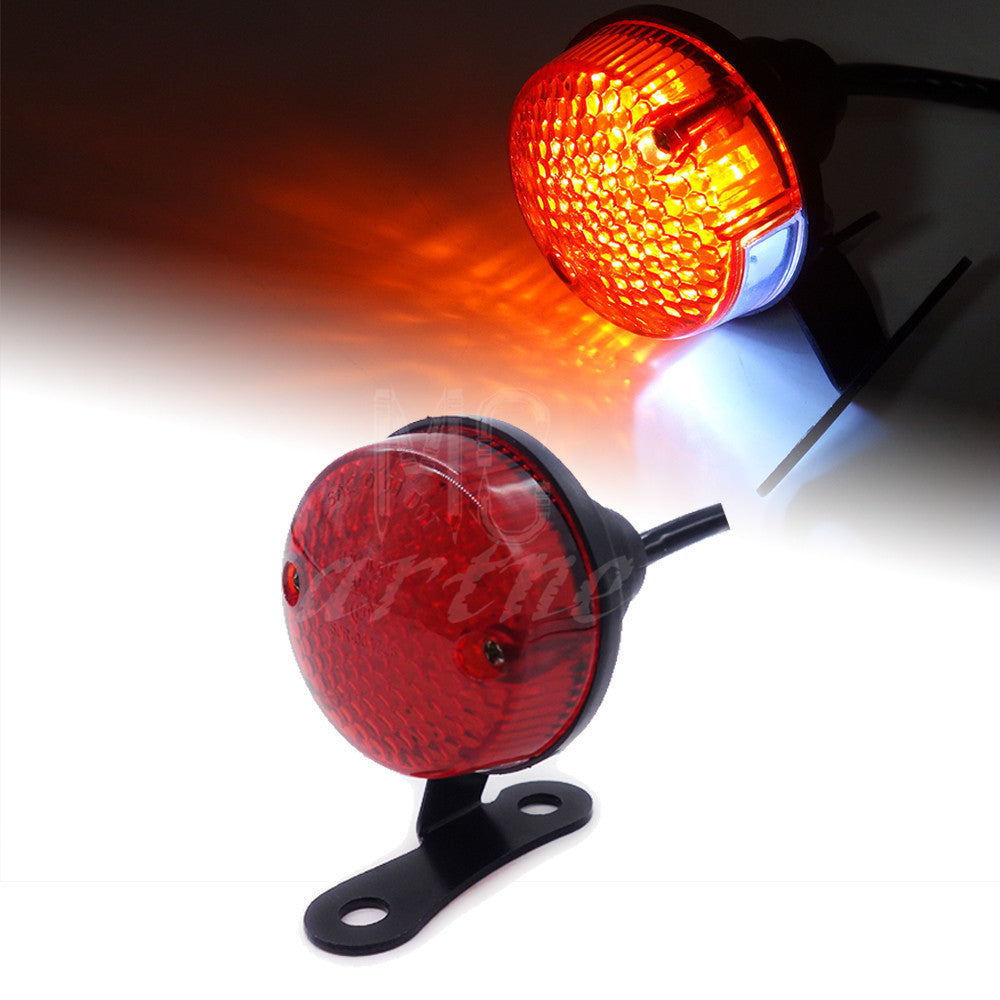 Black LED Vintage Tail Brake Rear Running Light For Cafe Bobber Cruiser Chopper Q