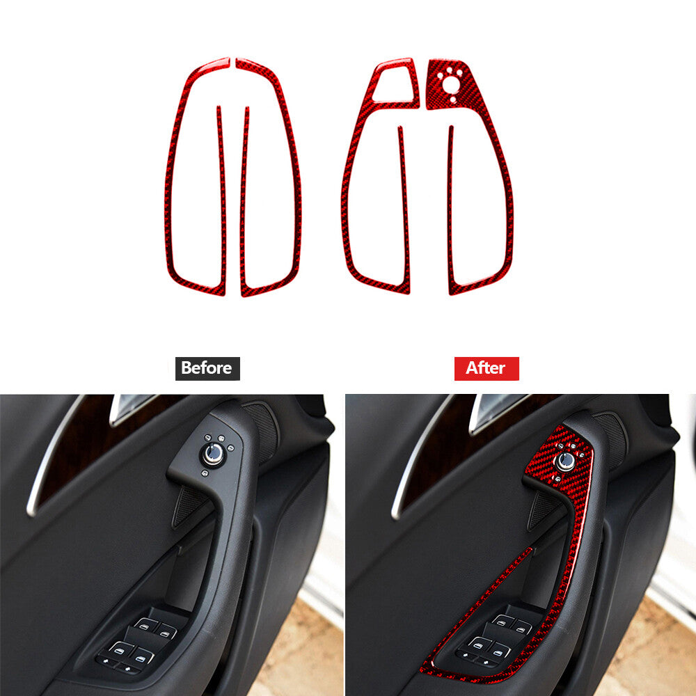 4PCS red carbon fiber window lift panel trim for Audi A6 2012-2018