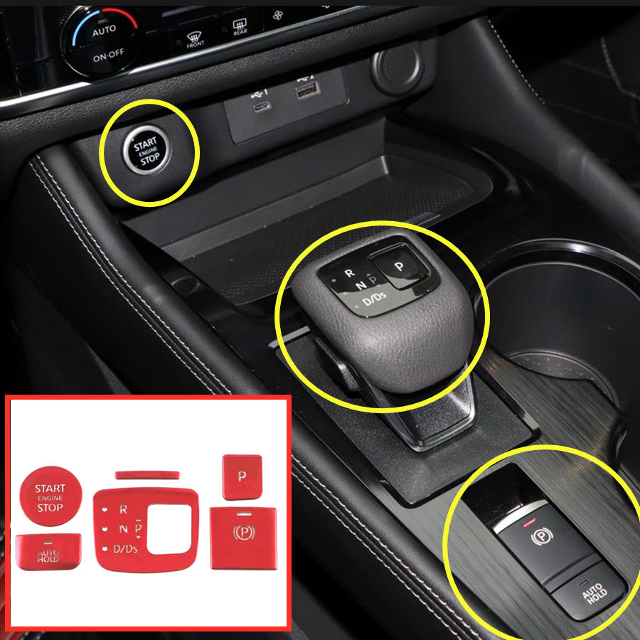 6P Red Interior Gear Shift Box button Patch Trim 6pcs for Nissan Rogue 2021 2022
