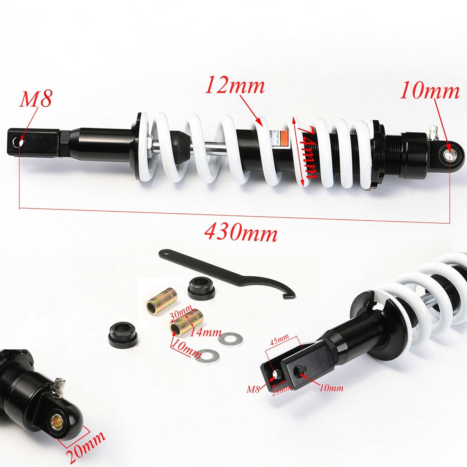 430mm rear shock absorber suitable for off-road vehicles, off-road bikes, and all-terrain vehicles.