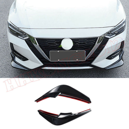 2X for Nissan Sentra 2020-2022 Piano Black Front Bumper Side Corner Spoiler Trim