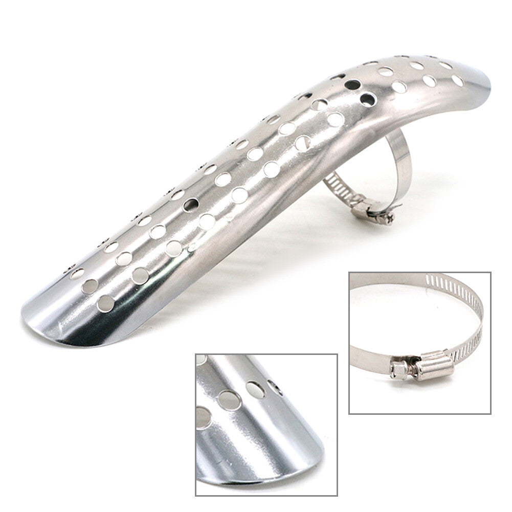 Universal Silver Motorcycle Exhaust Muffler Pipe Heat Shield Cover Heel Guard Q