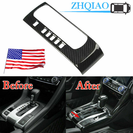 Carbon Fiber Style ABS Gear Shift Box Panel Cover Trim for Honda for Civic 2016-2021