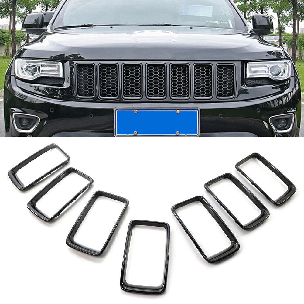Front Grille Grill Inserted Ring Trim Cover Black for Jeep Grand Cherokee 14-16
