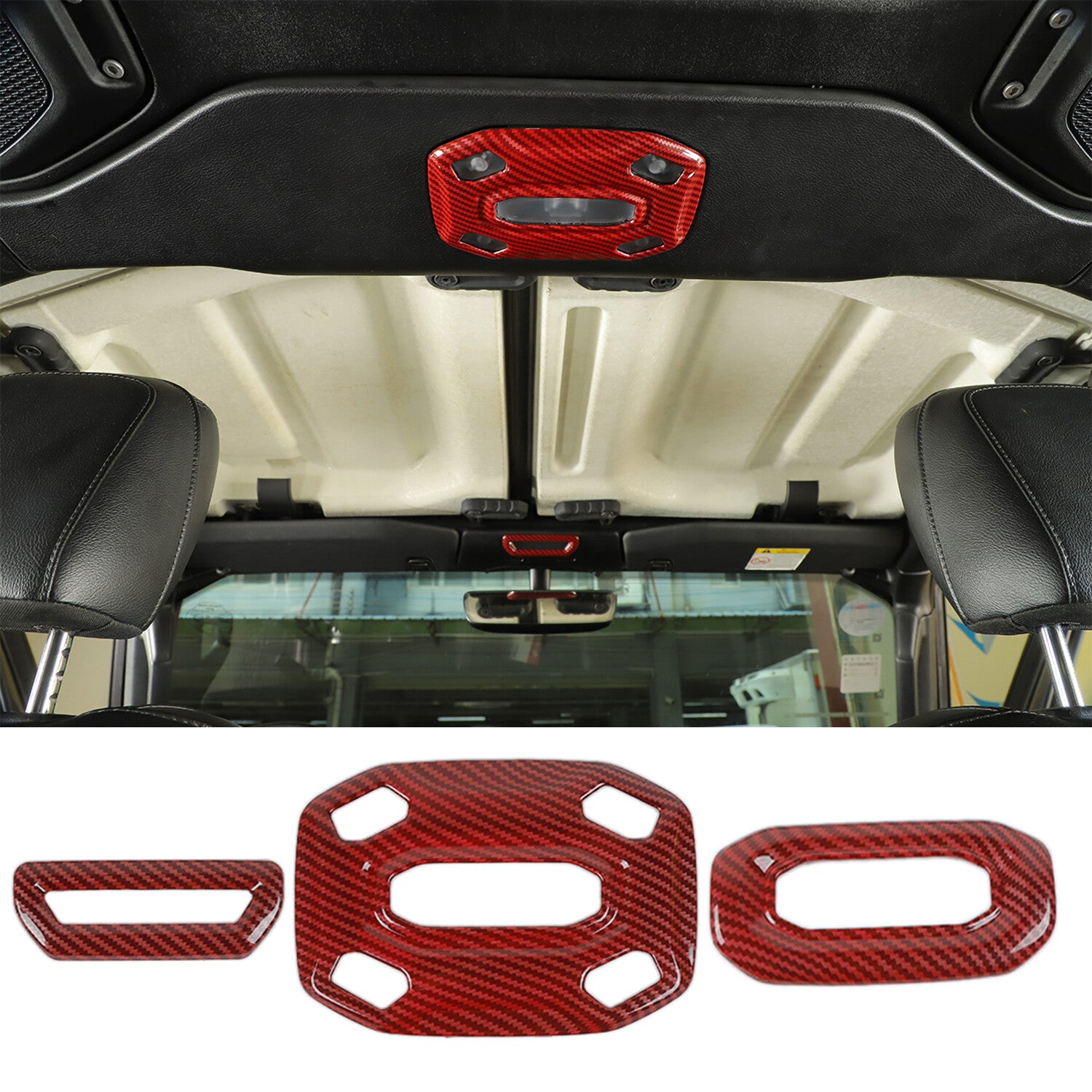 for Jeep for Wrangler JL 2018-2022 Red Carbon Fiber Grain Reading Light Cover Trim