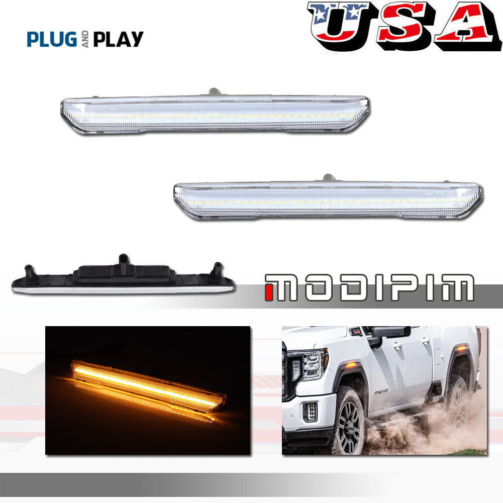 Transparent amber LED F/R side marker light suitable for 20-24 for GMC for Sierra 2500 3500 Denali AT4- v
