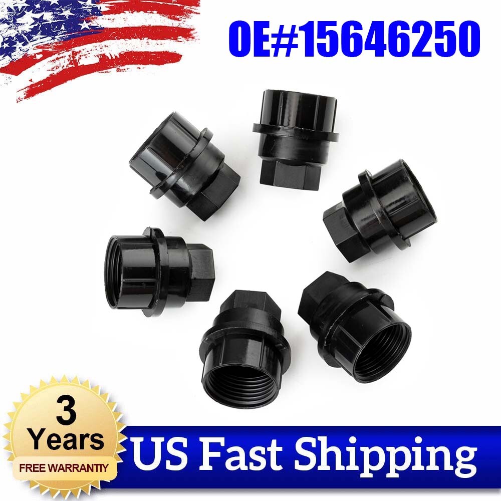 6-Piece Lug Nut Cover Set, Black, 15646250, new for GMI 1500  2500 for Chevrolet General Trucks.