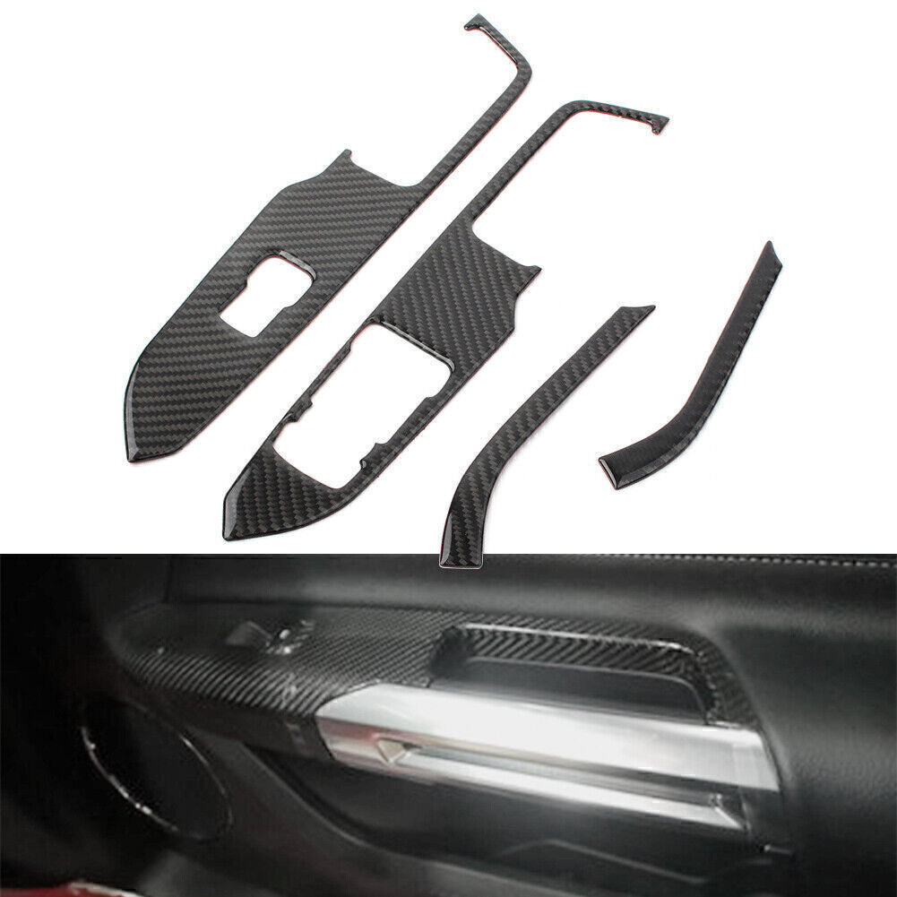 Window Switch Lock Cover Trim Carbon Fiber Fit for Ford for Mustang 2015-2019 RHD