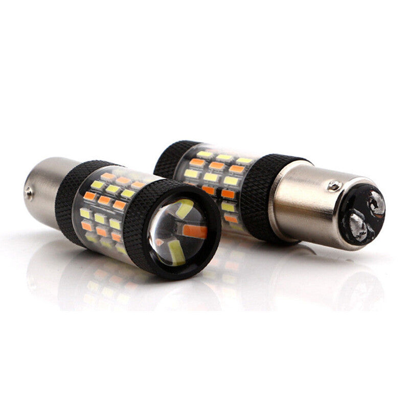 2-pack 1157 LED dual-color white/amber switch turn signal bulbs 12V-24V- n
