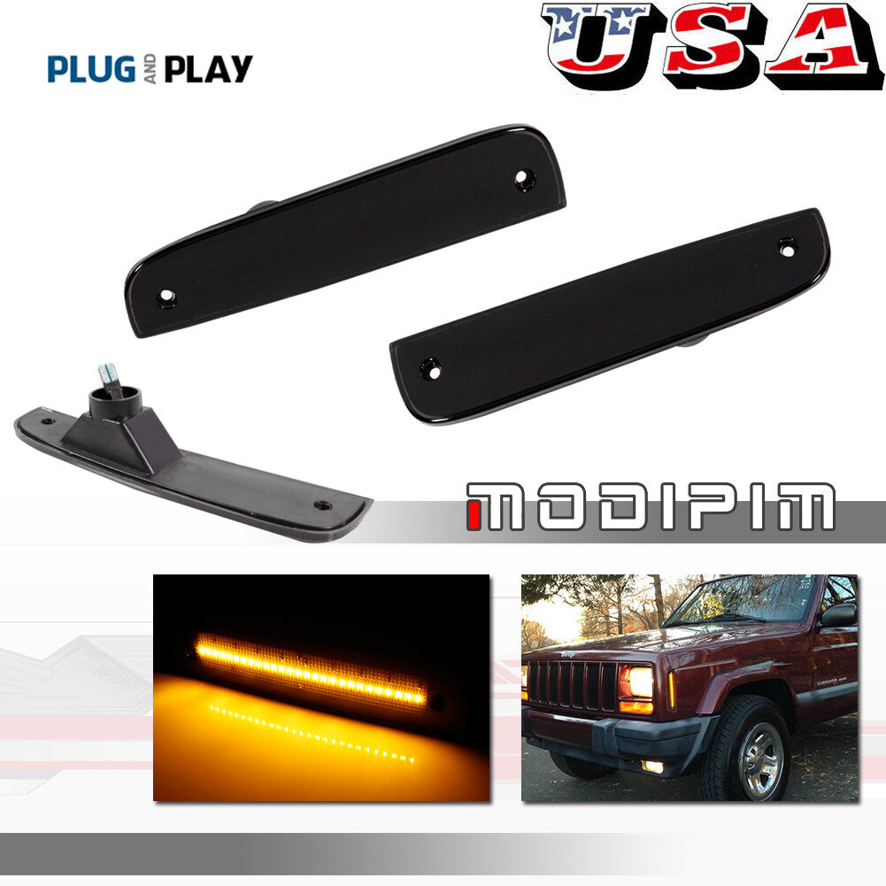 Smoked Lens Side Markers Corner LED Amber Parking Lights for 1997-01 for Jeep Cherokee - v