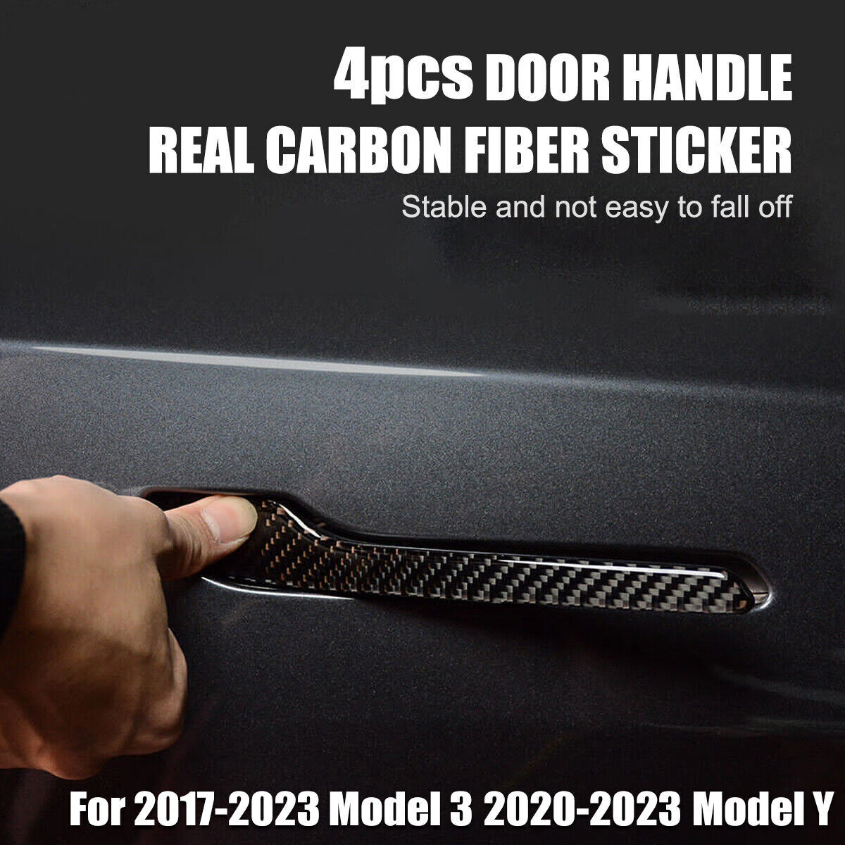 4-Piece Carbon Fiber Door Handle Trim Covers for Model 3 Y n