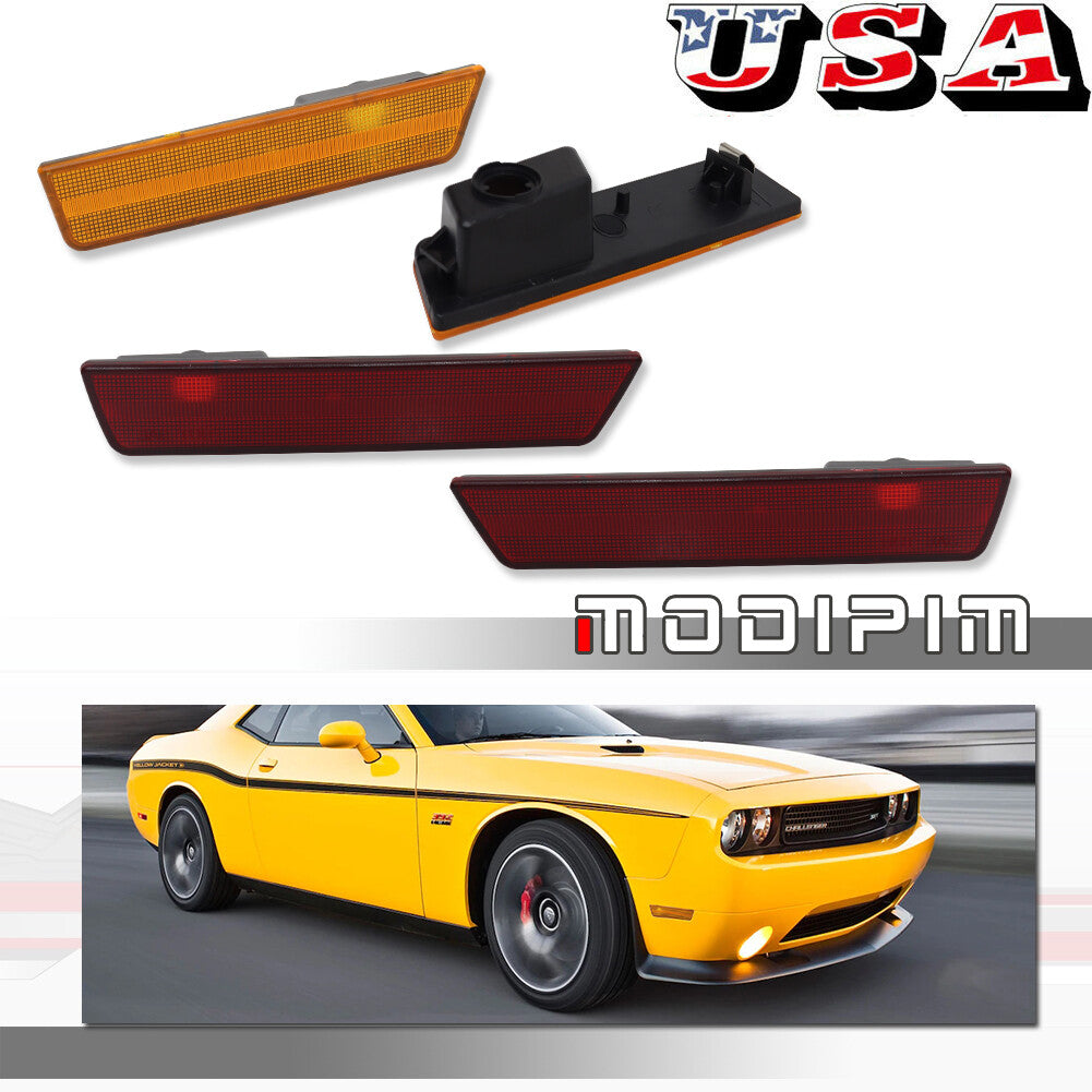 Fits 2008-14 for Dodge for Challenger Front + Rear Side Marker Light Reflectors Amber/Red - v
