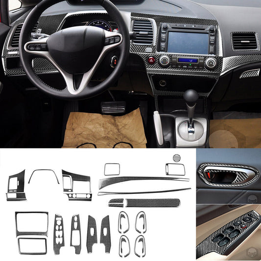 for Honda for Civic 8th Gen 2006-2011 Carbon Fiber Full Interior Set Kit Trim 30PCS