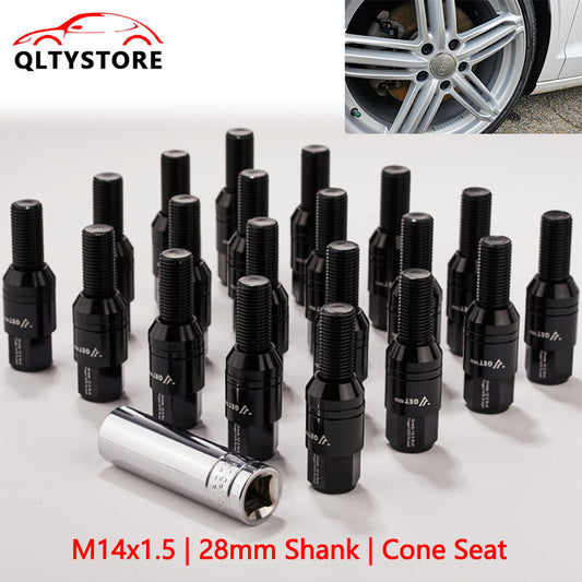 20x M14x1.5 Wheel Lug Bolt 28mm Shank Cone for Seat Stud for Most Aftermarket Black Q