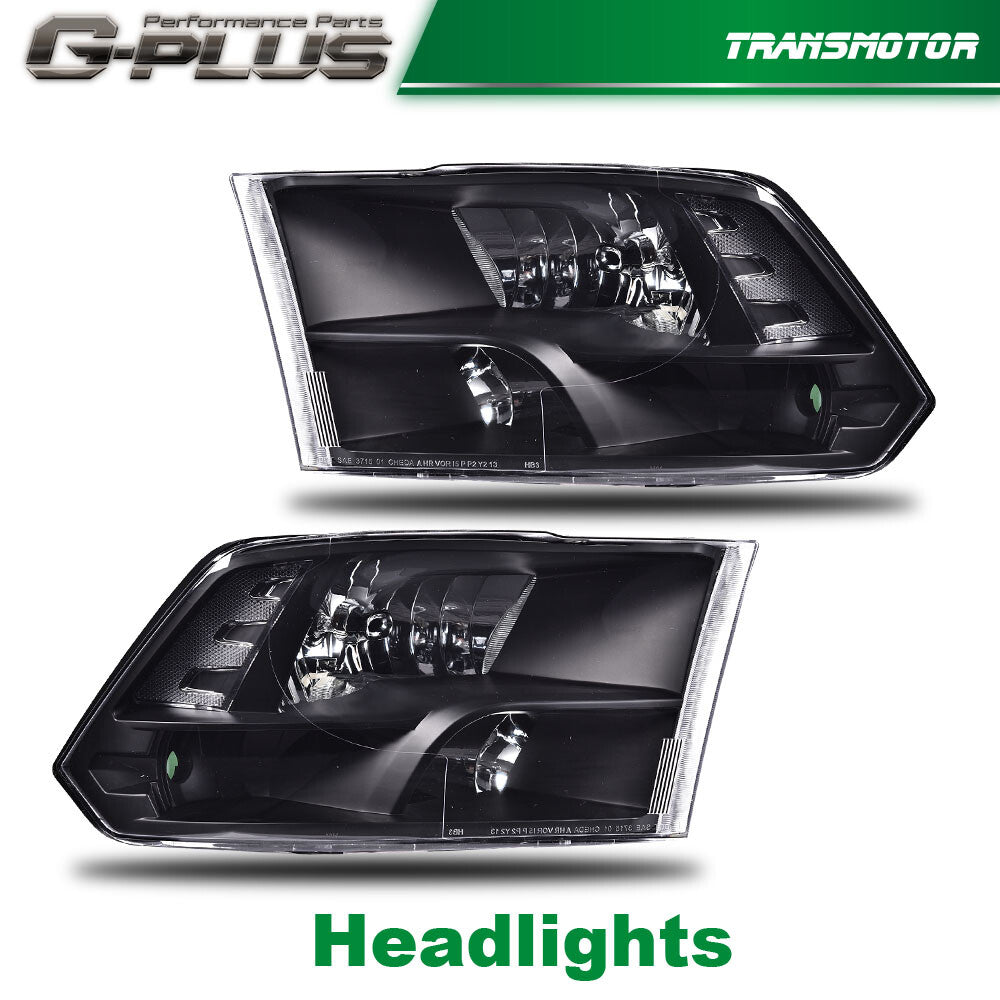 Fit For 2009-2012 for Ram 1500 2500 3500 Black Housing Clear Corner Headlights Pair v