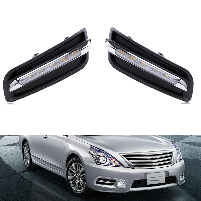 Pair Front Daytime Driving Running Light+Frame CoverFor Teana 2010-2012 v