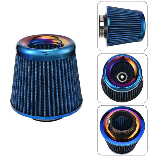 Universal Clamp-On Air Filter Cleaner 3inch/76mm for Car Moto Blue