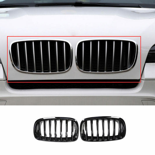 for BMW X5 E70 2008-13 ABS Bright Black Front Upper Bumper Mesh Grill Grille 2P