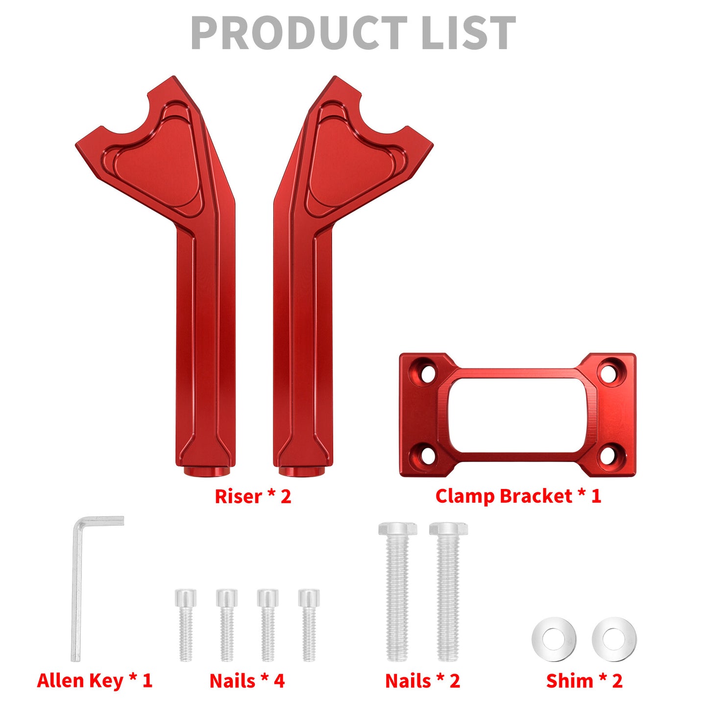 1 Handlebar 8 Red Riser Clamp Kit for Harley Softail Street Bob Low Rider ST