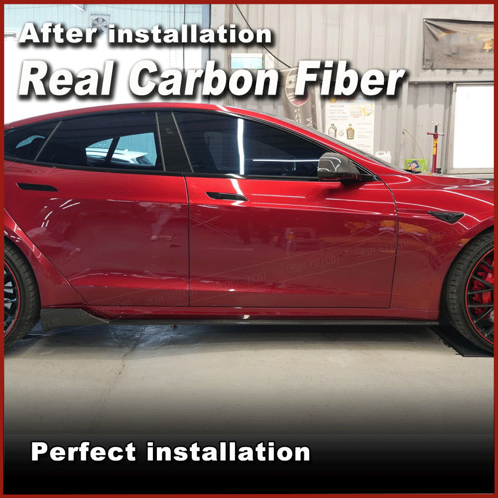 for Tesla for Model S Sedan 2021-2023 REAL CARBON Side Skirt Extension Spoiler Lip