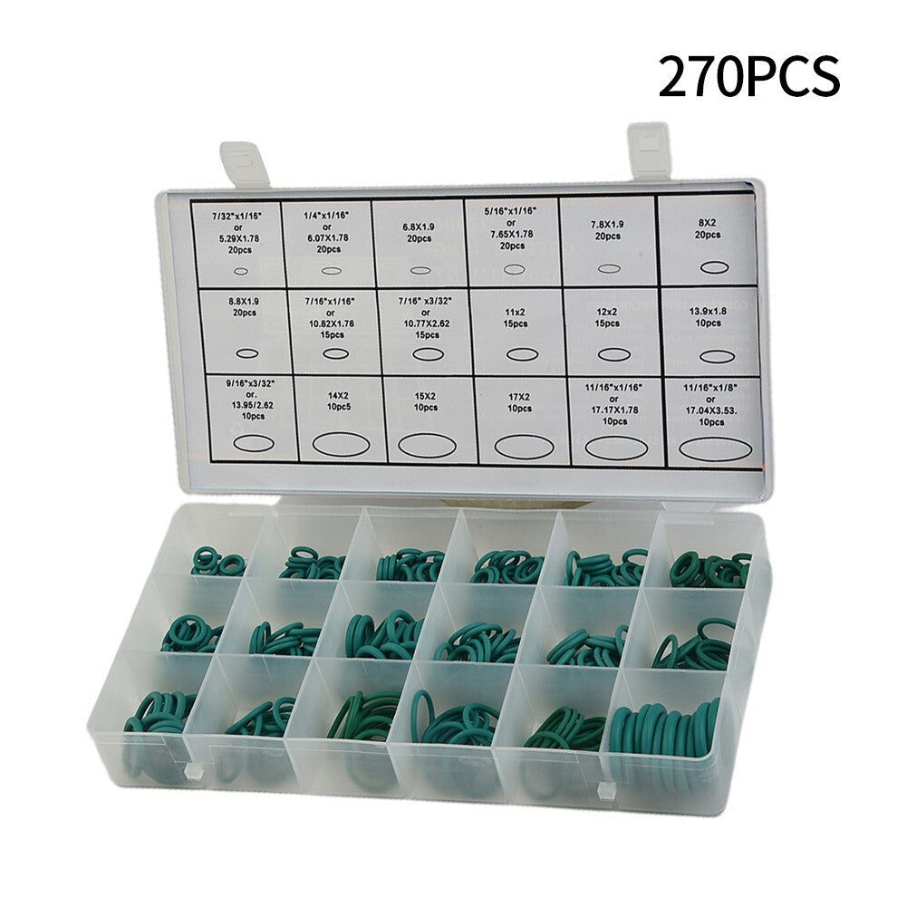 270pcs 18-Sizes Kit Air Conditioning Seal O Rings Car Auto Vehicles Repair Set