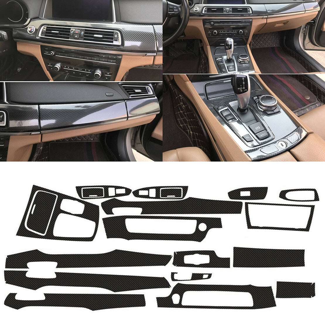 5D Carbon Fiber Style Pattern Inner Trim Decal Fit for 7 F01 F02 F03 F04 v