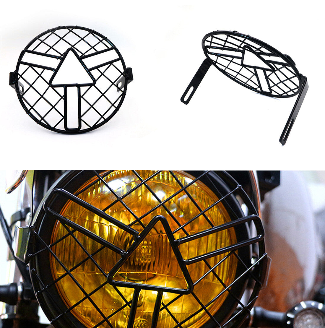 7 Black Retro Metal Grill Arrow Side Mount Headlight Mask Cover For CB400 CB500 Q
