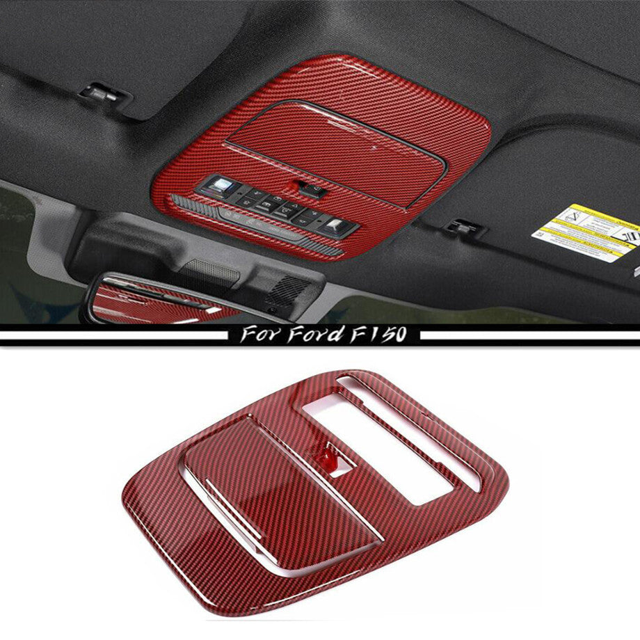 Red Carbon Front Roof Reading Light Cover Lamp Trim Bezel 2P For 21-23 F150 v