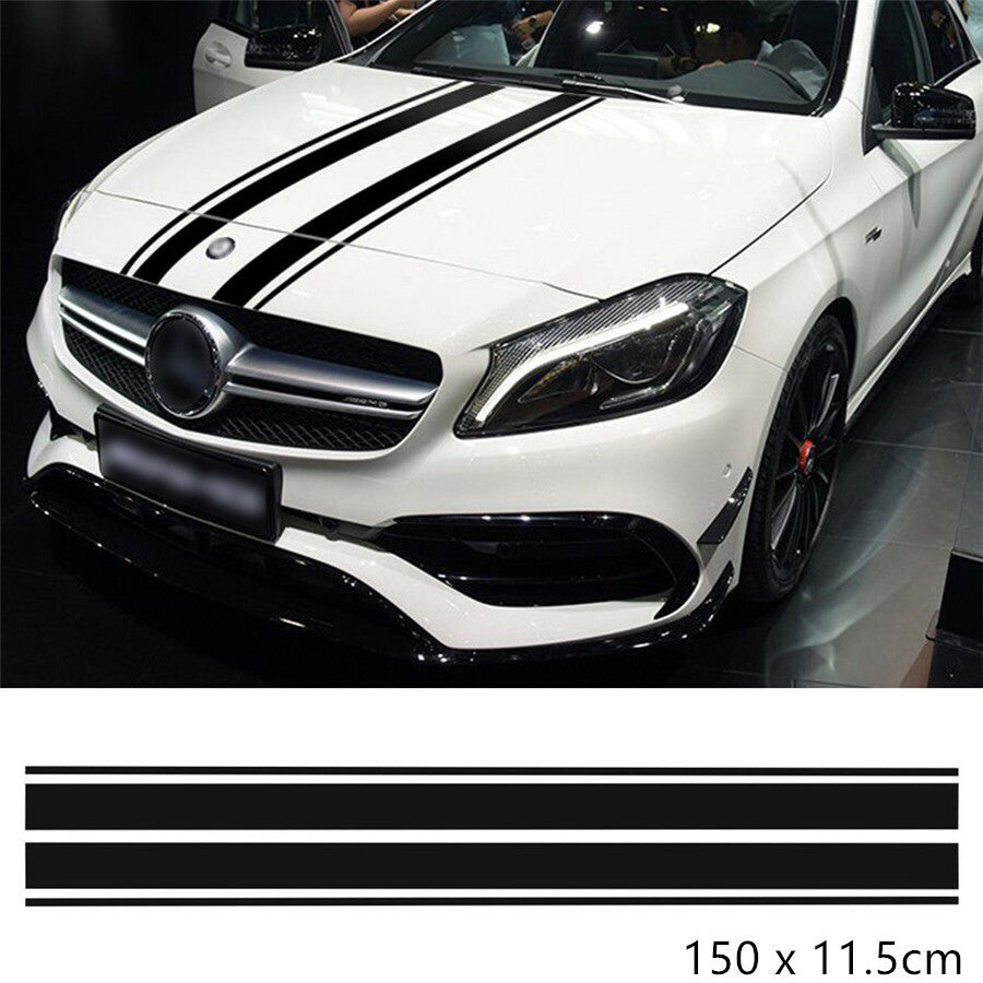 2Pcs Car Bonnet Hood Trim Sticker Vinyl Decal Double Line Stripe Bar Graphics