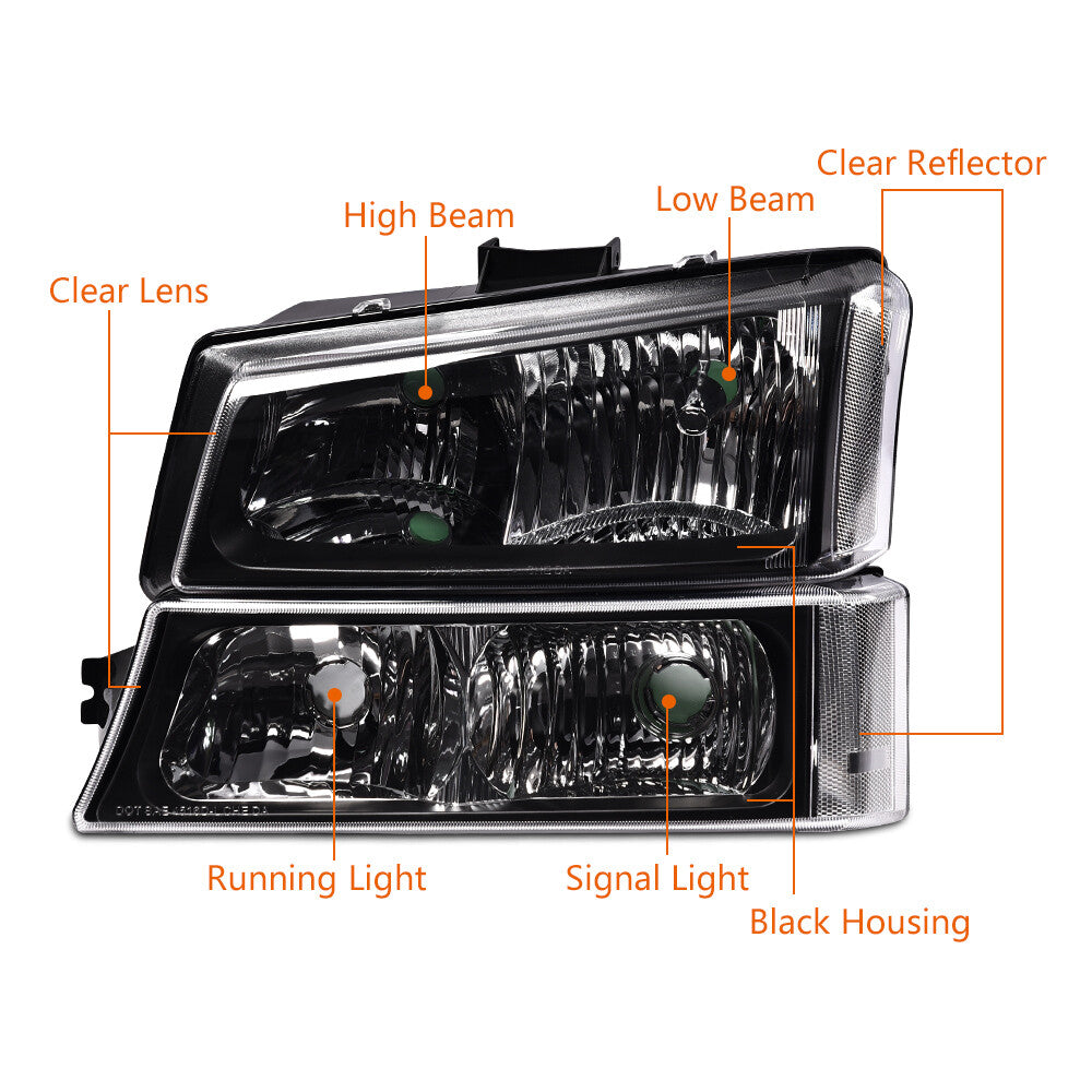 Black/Clear Headlight + Tail Light Fits 03 - 2006 for Silverado 1500 2500- v