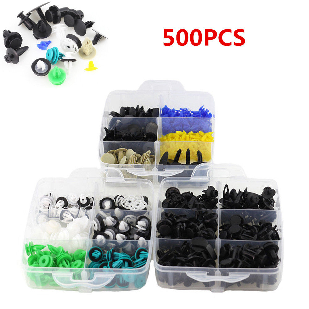 500pcs Mixed Automotive Fastener Clips Door Panel Trimming Bumper Fender Push Rivets Plastic - n