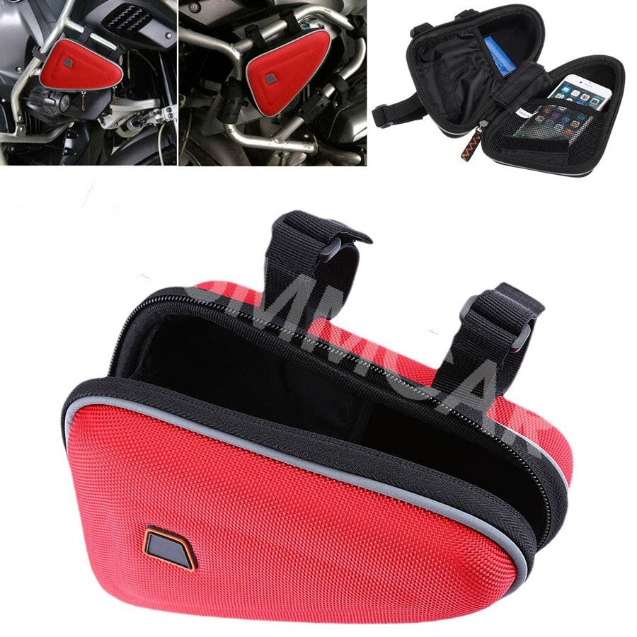 Motorcycle Saddle Storage Bag Engine Guard Mount Case Pouch Bags Red Toolkit Q