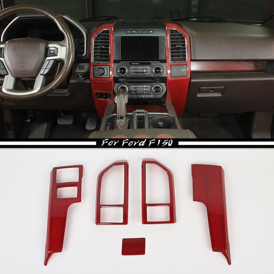 Red Carbon Fiber Center Console Panel Cover Trim For F150 15-20 Accessories v