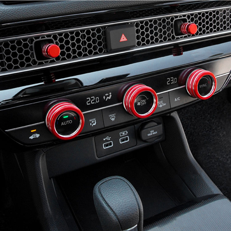 Car Dashboard Console Knob Red Trim Cover 7pcs for Honda for Civic 2022 2023 v