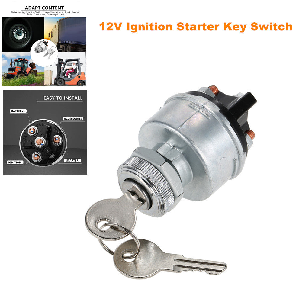 Universal ignition key starter switch with key set for cars, tractors, trailers, and trucks. n