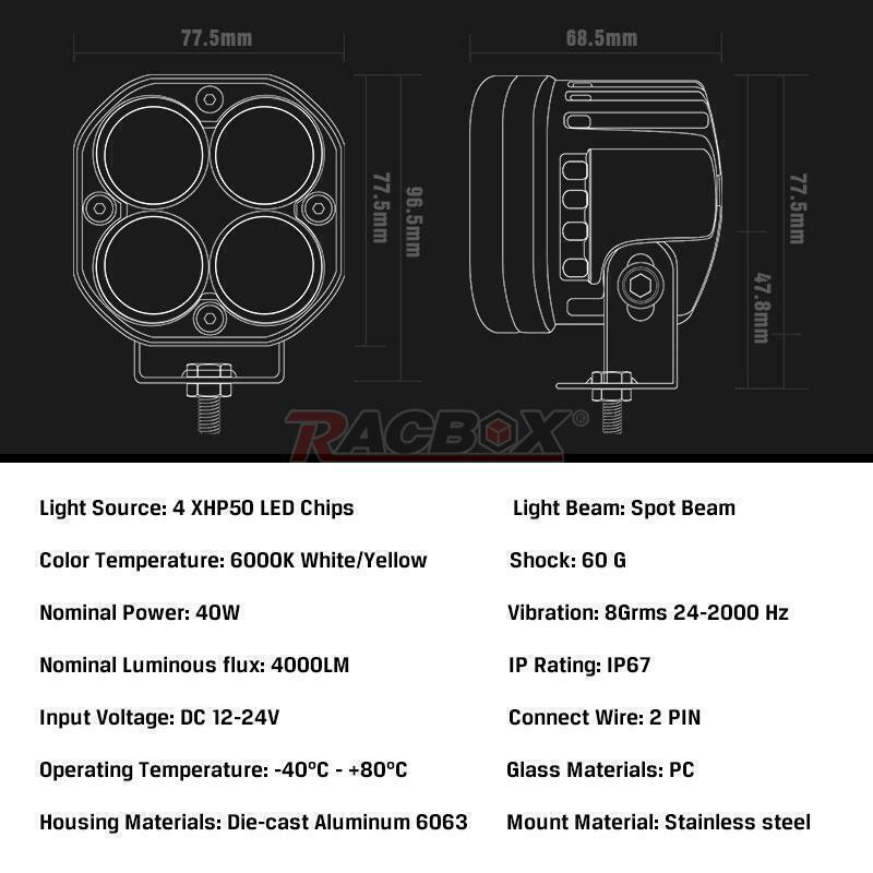 2X 3 80W LED Work Light Spot Cube Pods Bar Driving White Fog Lamp Offroad Truck