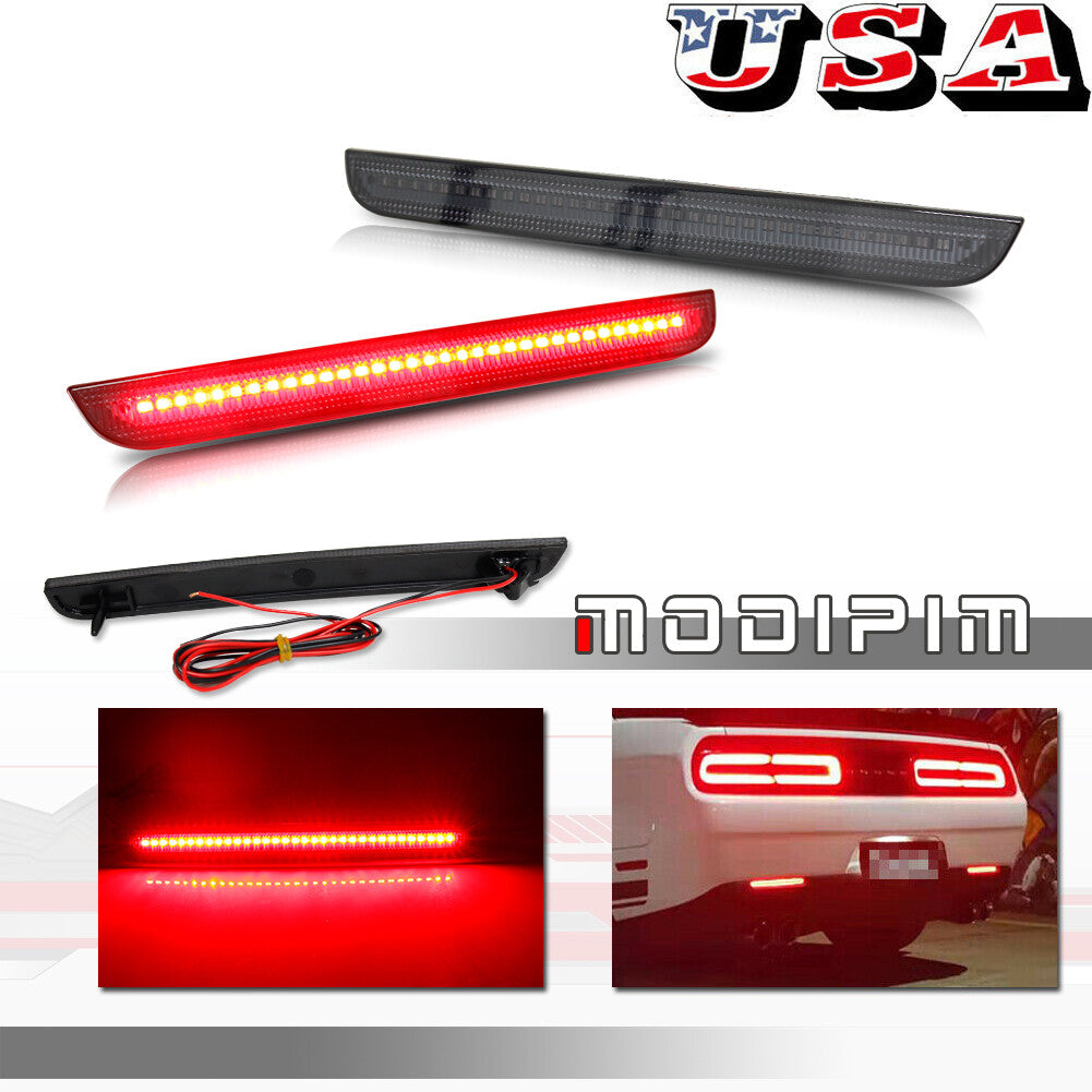 2pcs Smoke Lens Rear Bumper Reflector Red LED Lights for 2015 - 2022 for Dodge for Challenger - v