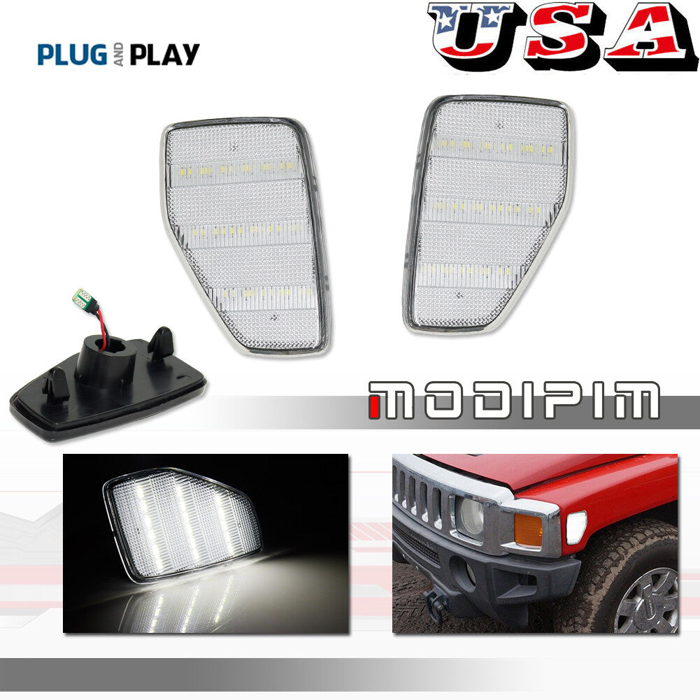 Pack Clear White LED Front Fender Side Marker Lights for 2006-10 for HUMMER H3- v