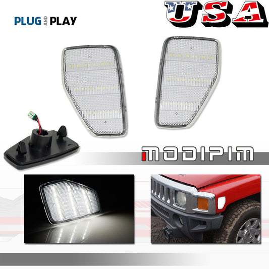 Pack Clear White LED Front Fender Side Marker Lights for 2006-10 for HUMMER H3- v