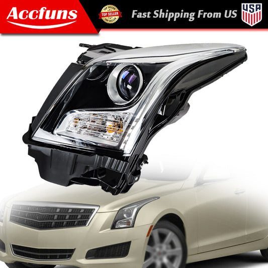Halogen chrome headlights for 2013-2018 for Cadillac ATS driver/left side - n
