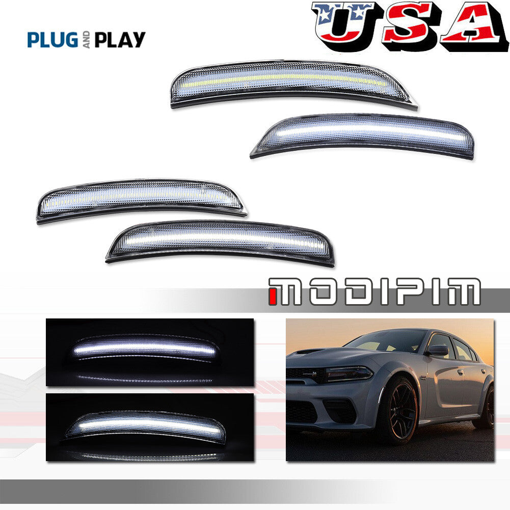 4 Pack LED Side Marker Lights Front and Rear Clear White LED for 15-22 for Dodge Charger - v