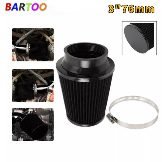 3 76mm High Flow Inlet Dry Air Filter Cold Air Intake Cone Replacement Black Q