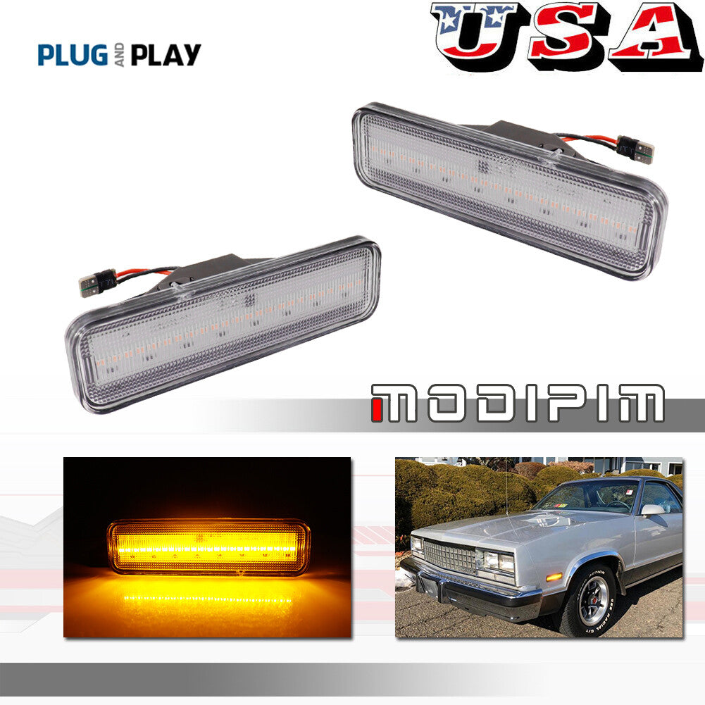 Clear Amber LED Side Marker Lights for 82-87 for El Camino and for GMC Caballero - v