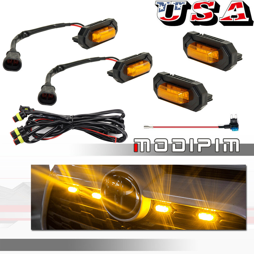 4 Pack Amber Lens Front Grill / Grille Mesh LED Light Kit for RAV4 2019-2022- v