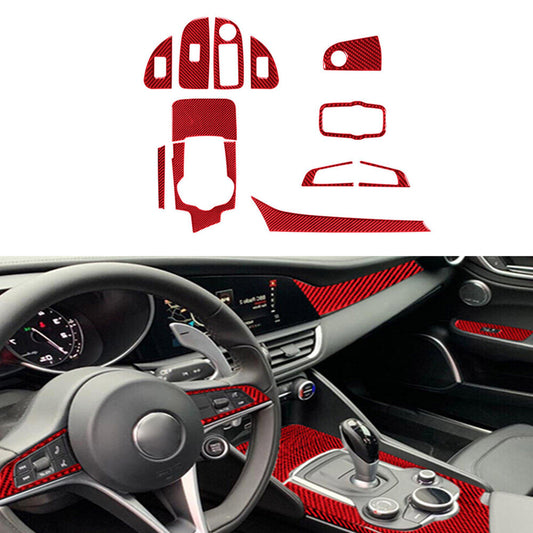12Pcs Red Carbon Fiber Full Interior Cover Trim for Alfa Romeo Giulia 2017-2019