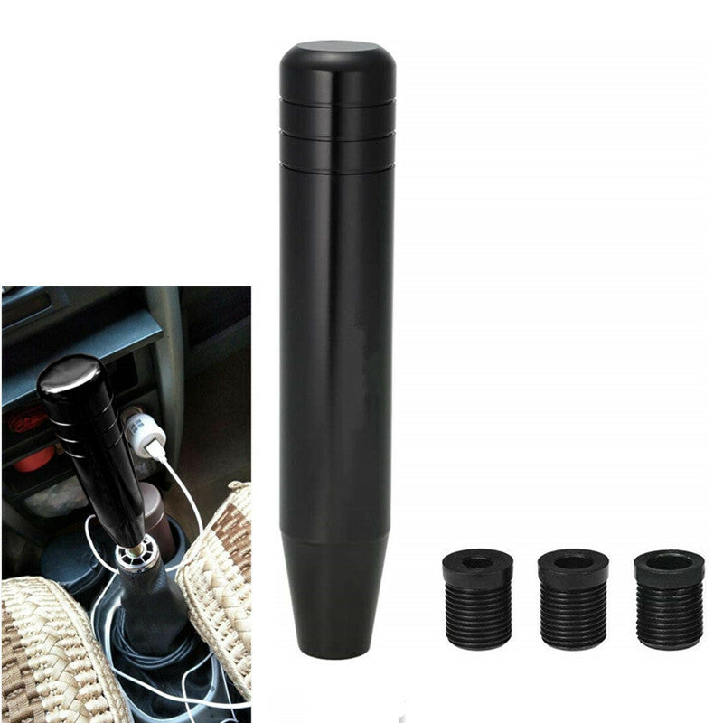Car Shift Gear Knob 18cm Length Aluminum Gear Shift Knob Racing Black 3 Adapter