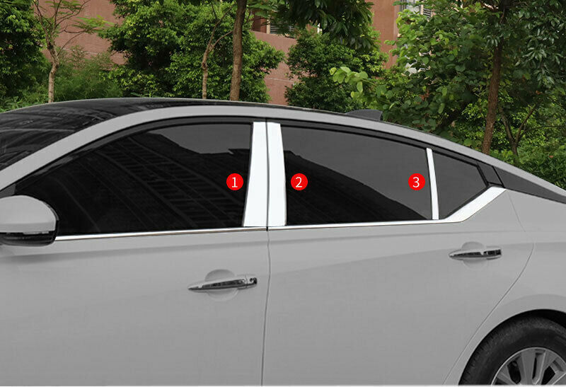 Chrome Steel BC-Pillar Panel Window Trim Cover for Nissan Altima/Teana 2019-2022