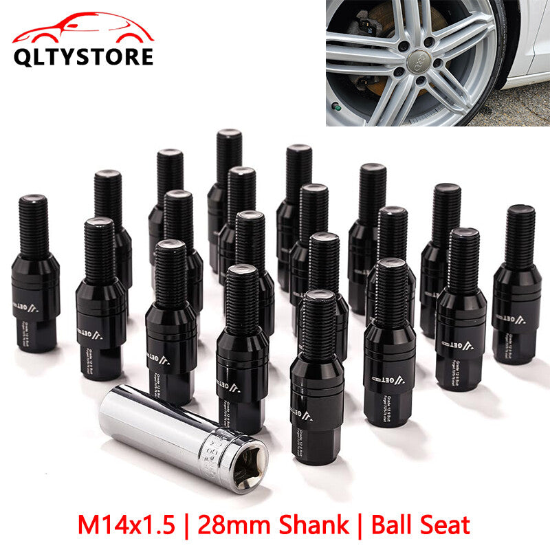 20x M14x1.5 Wheel Lug Bolt Set 28mm Shank Ball for Seat Studs for Audi for VW for Benz Black Q