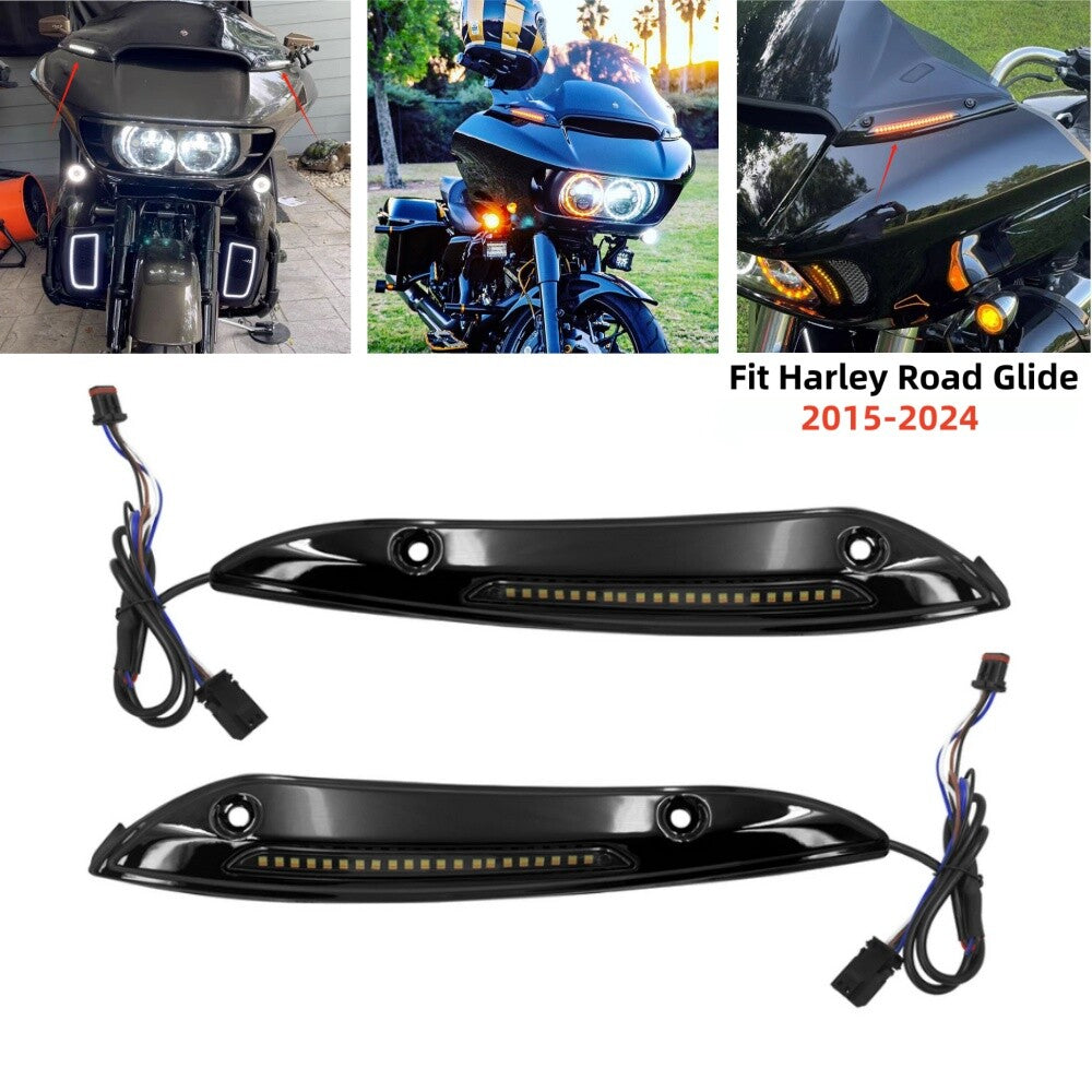 Black windshield trim, standard LED turn signals for Harley Road Glide 15+- n