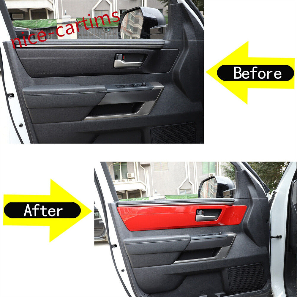 4¡ÁRed ABS Interior Door Handle Panel Decorative Trim For Toyot@ Tundr@ 2022-2024